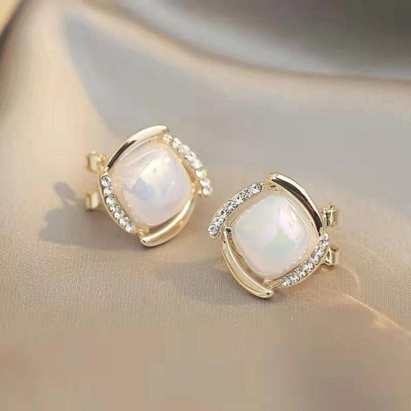 Gold Pearl Square Stud Earrings