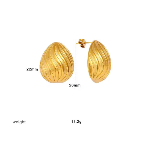 Anti Tarnish Golden Wave Style Stud Earrings