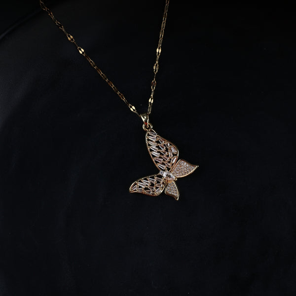 Rose Gold Plated Zircon Butterfly Pendant Necklace