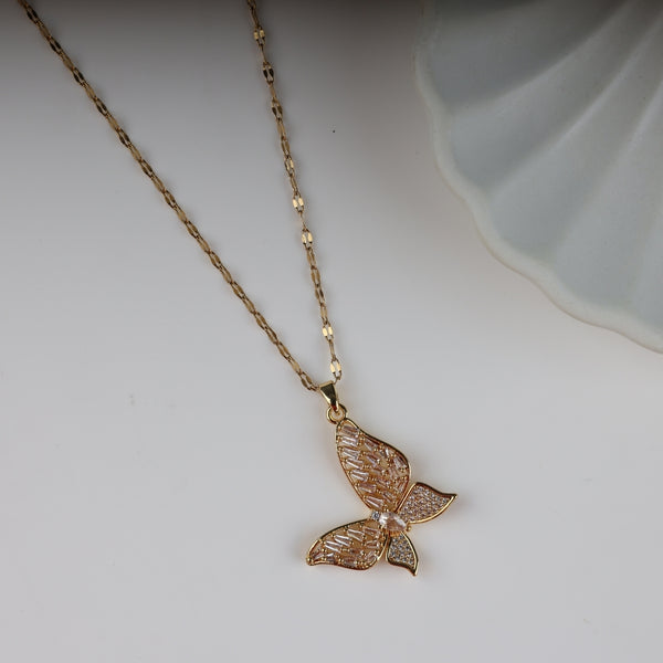 Rose Gold Plated Zircon Butterfly Pendant Necklace