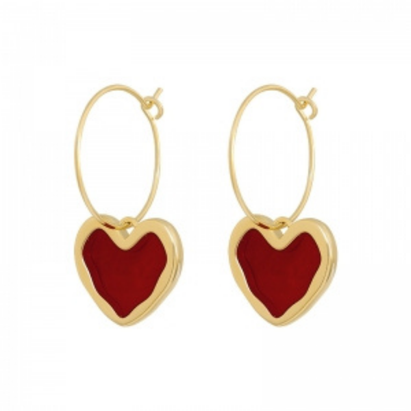 Golden Plated Red Heart Hoop Earring