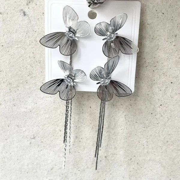 Silver super shiny butterfly earrings