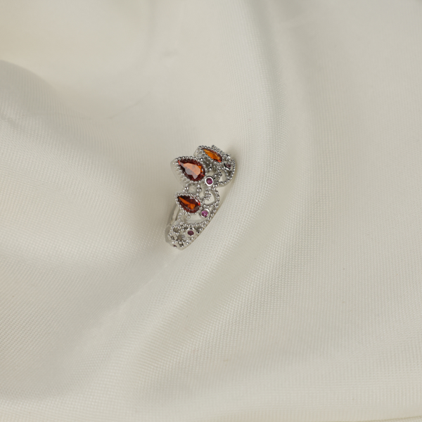 Silver Krishna Crown with Gemstone Ring