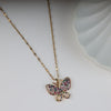 Gold Plated Multi Crystal Butterfly Pendant Necklace