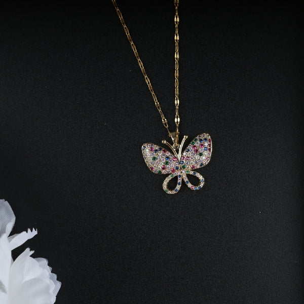 Gold Plated Multi Crystal Butterfly Pendant Necklace