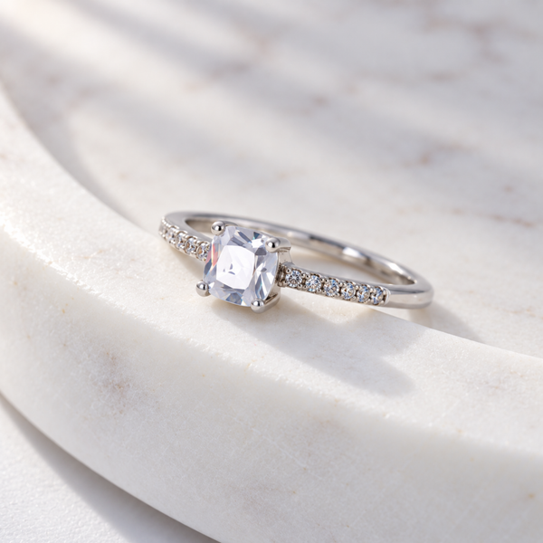 S925 Silver Princess Cut Solitaire Adjustable Ring