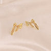 Gold Bow Pearl Design Stud Earrings