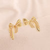 Gold Bow Pearl Design Stud Earrings