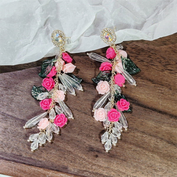 Pink rose tassel earrings