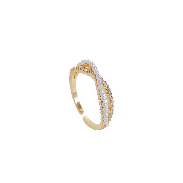 Infinity ring pearly gold