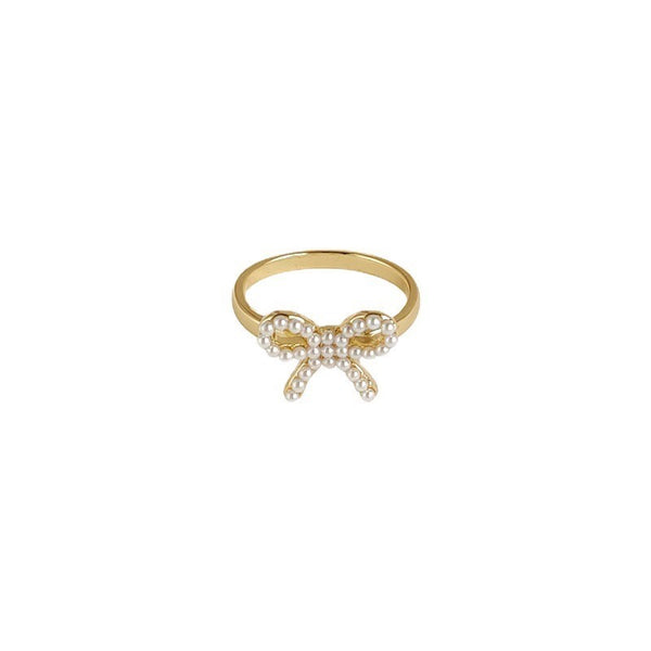 Gold Bow Ring With White Pearl