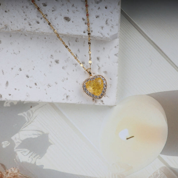 Shiny Crystal Yellow Heart Necklace