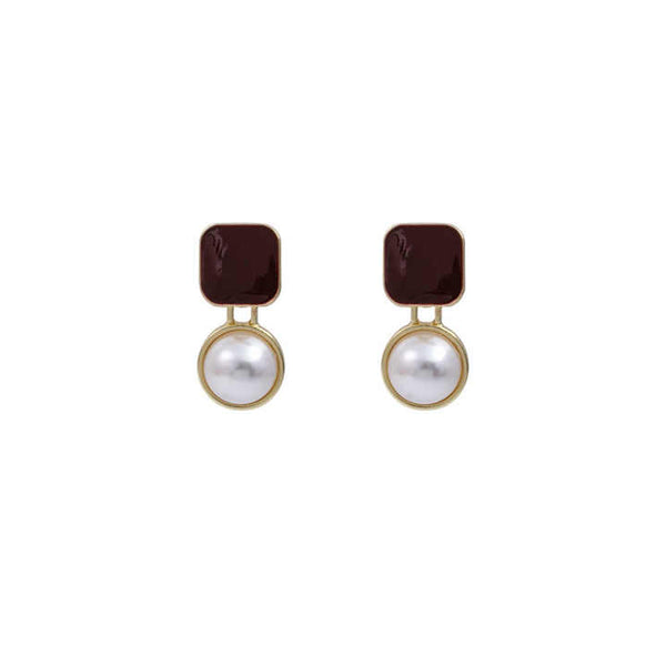 Maroon Gold Plated Cubic Drop Earring