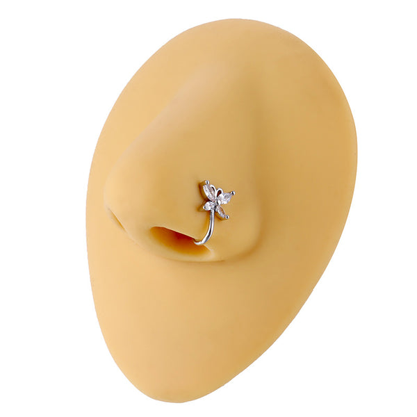 Fake nose clip silver Butterfly Stone Piercing