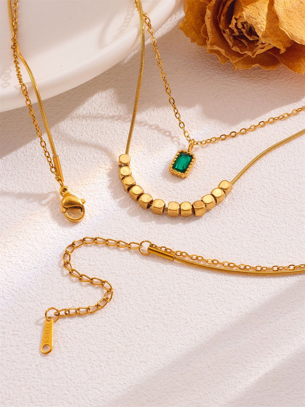 Anti Tarnish Double Layered Green Stone Necklace