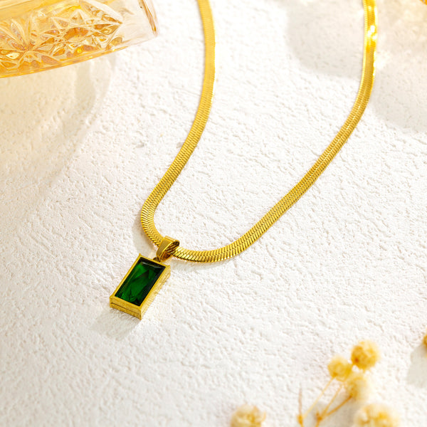 Emerald Gold Plated Anti Tarnish Chain Pendant