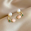 Combo Of 2 Enamel Tulip And Pearl Stud Earrings