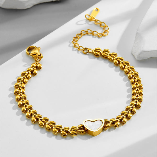 Golden Designer White Heart Bracelet