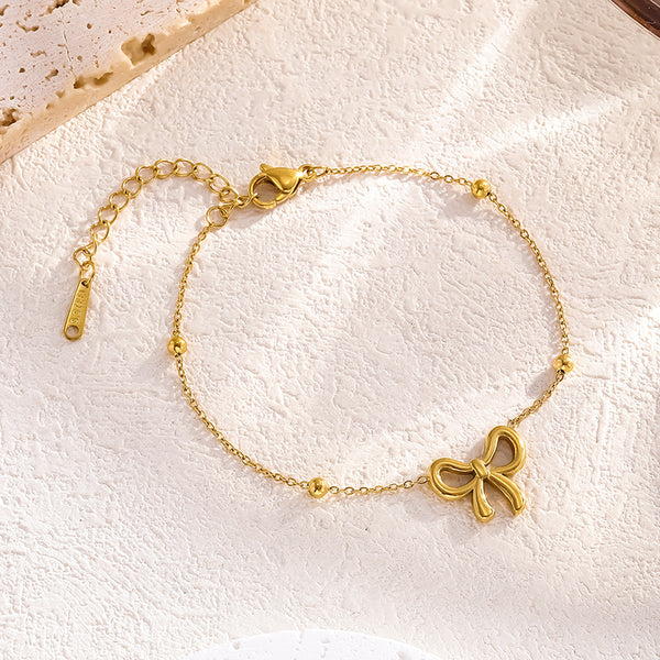 Cute Ribbon Design Gold Chain Bracelet
