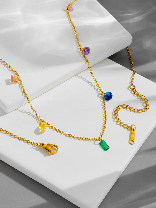 Gold Plated Multicolor Zirconia Necklace
