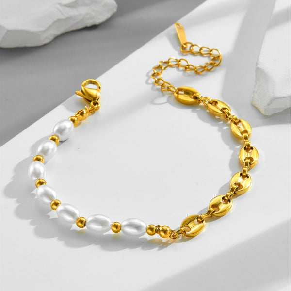 Pearl & Gold Link Charm Bracelet