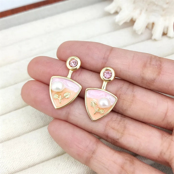 Triangle white Dangler Earrings