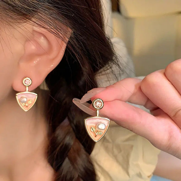 Triangle white Dangler Earrings