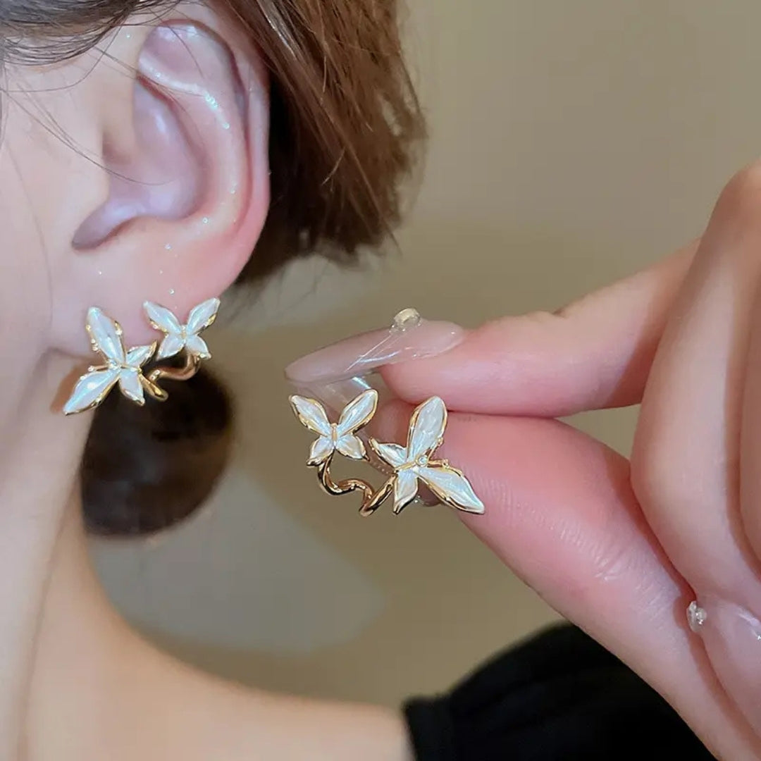 White Vintage Double Butterfly Earrings