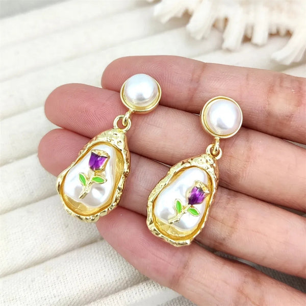 PEARLS ROSE FLOWER DROP EARRINGS