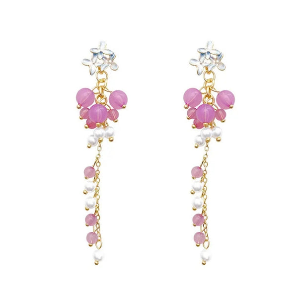 Purple Flower Beed Tassel Earrings