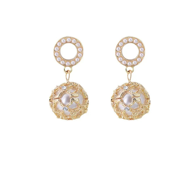 Trendy gold Cage Ball Drop Earrings