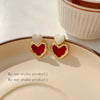 Burgundy Red Enamel Heart Earrings