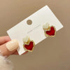 Burgundy Red Enamel Heart Earrings