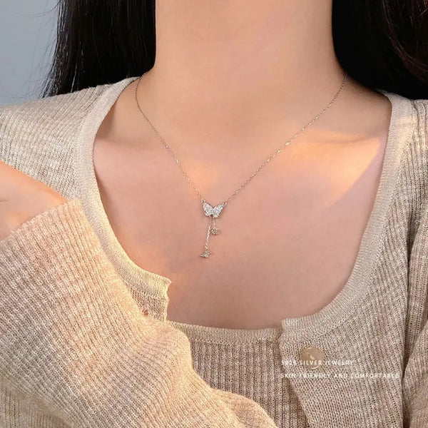 White stone cute butterfly necklace