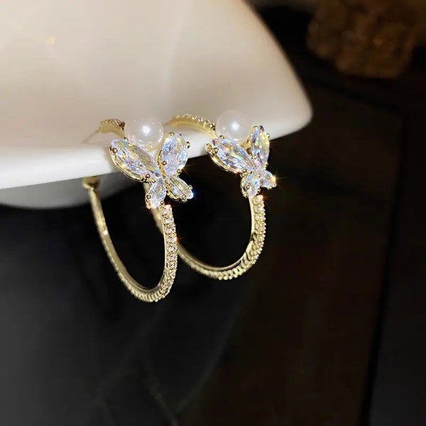 Crystal Circle Bow Earrings