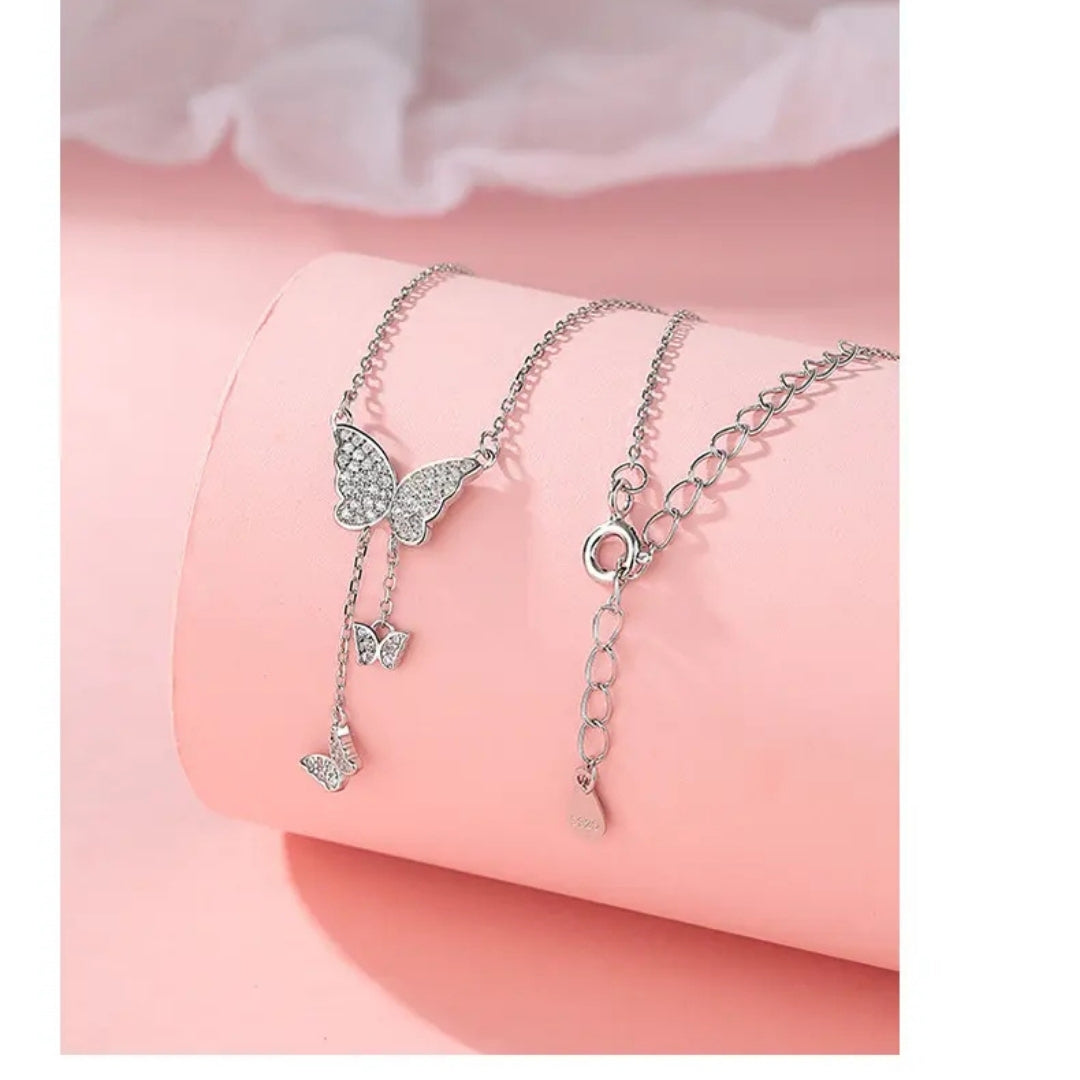 White stone cute butterfly necklace