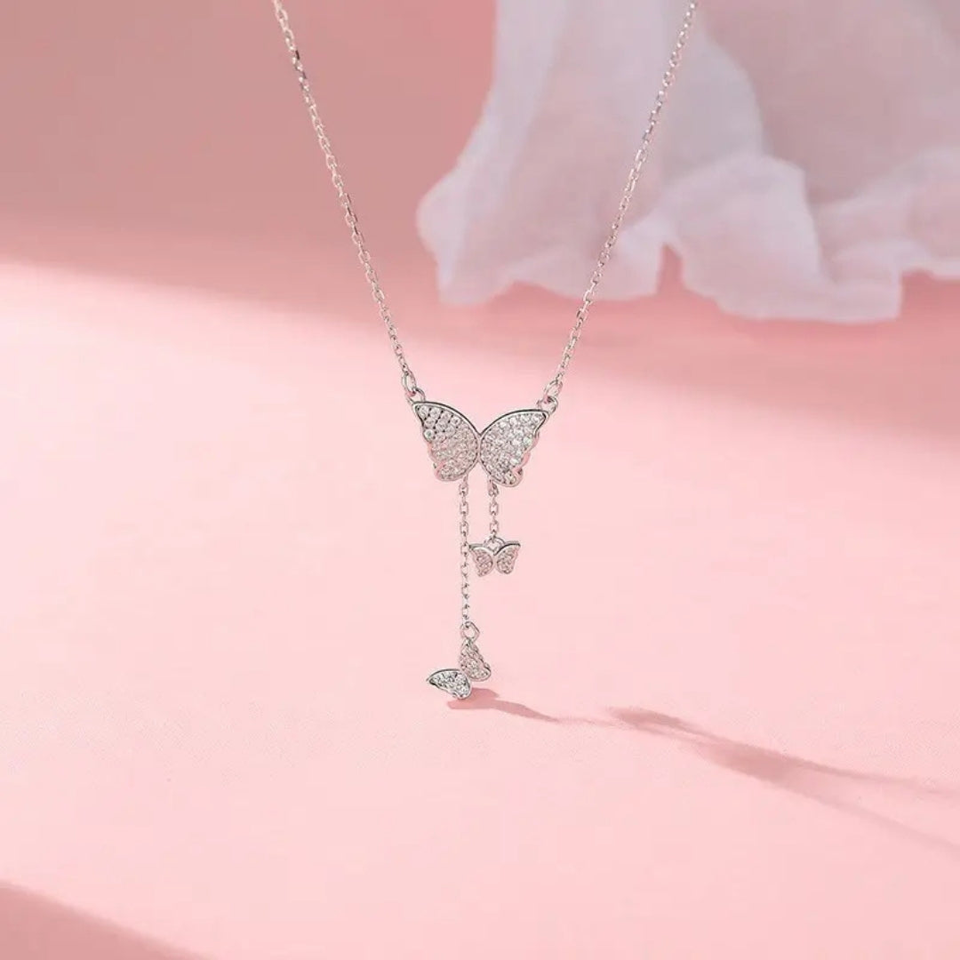 White stone cute butterfly necklace
