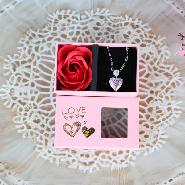 Love pink heart necklace