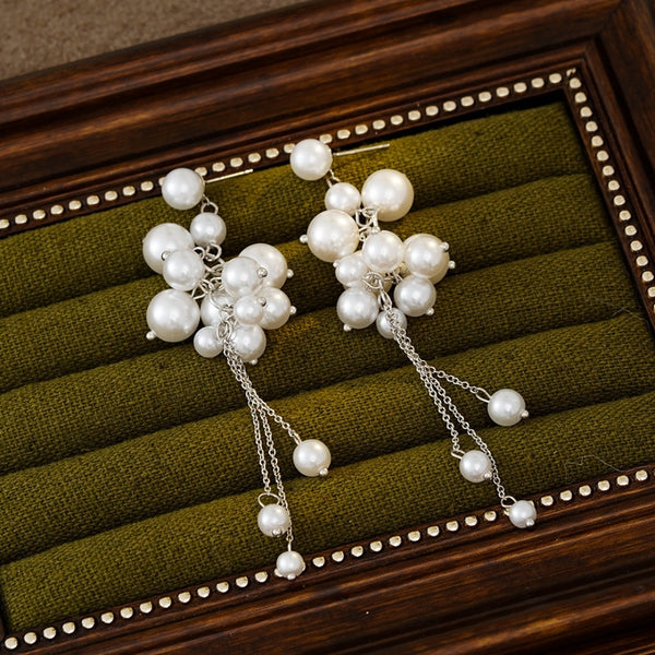 Long Chain Pearl Work Earrings