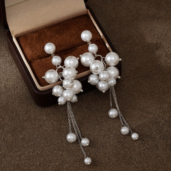 Long Chain Pearl Work Earrings