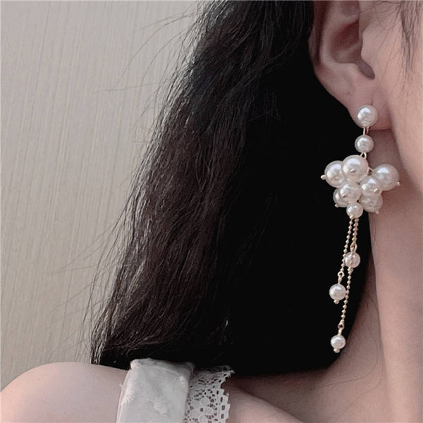 Long Chain Pearl Work Earrings