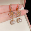 Pearl flower long tassel earring