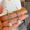 Pearl flower long tassel earring