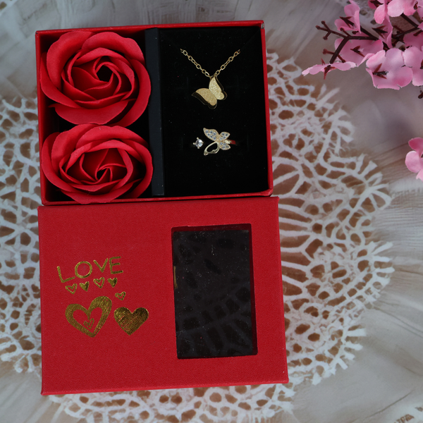 Love Gold Plated Butterfly Necklace, Ring Set