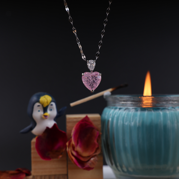 Love pink heart necklace