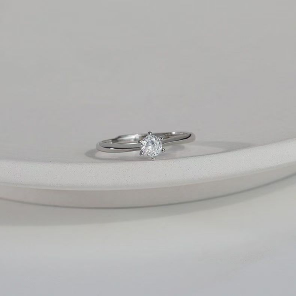 S925 Silver Classic Six-Prong Solitaire Adjustable Ring