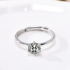S925 Silver Classic Six-Prong Solitaire Adjustable Ring