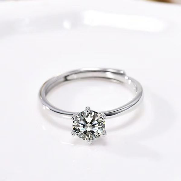 S925 Silver Classic Six-Prong Solitaire Adjustable Ring