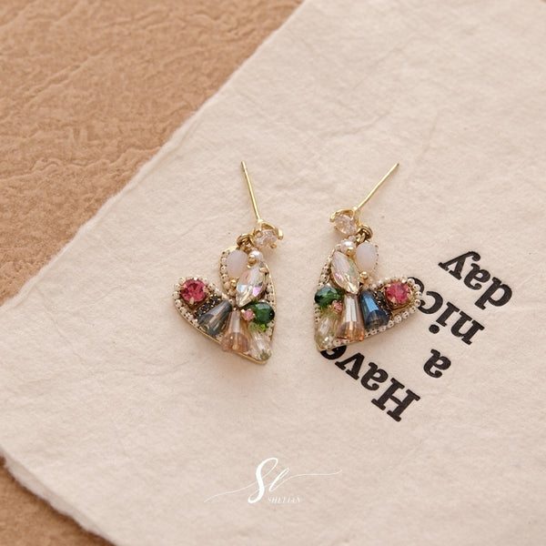 Multi Gem Heart Shape Earrings