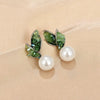 Green crystal leaf pearl earrings